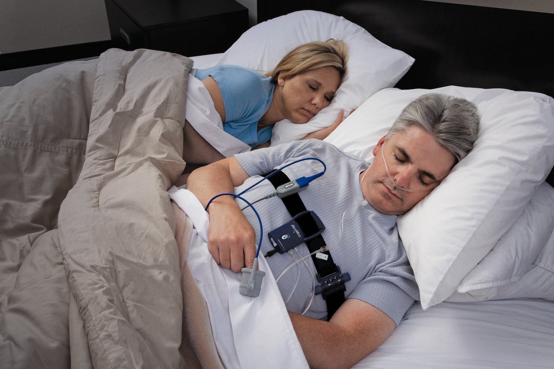 Man doing at home sleep study 